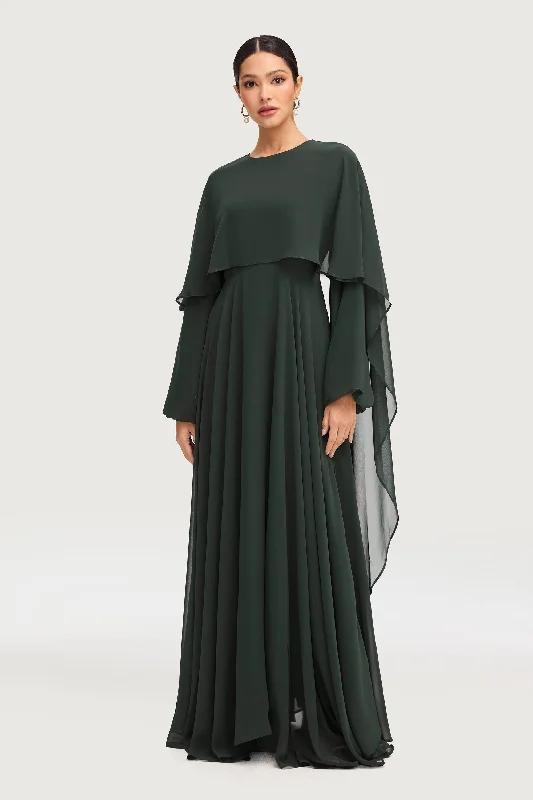 Maxi dress with eyelet fabric-Falak Draped Chiffon Maxi Dress - Emerald