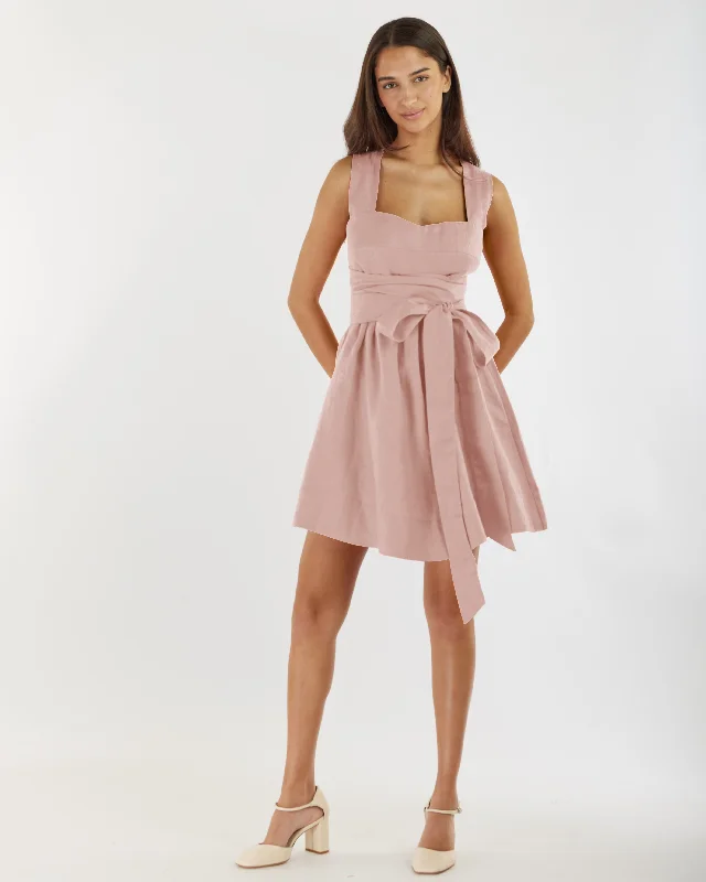 Mini dress with lace details-Juliette Linen Mini Dress - Peony