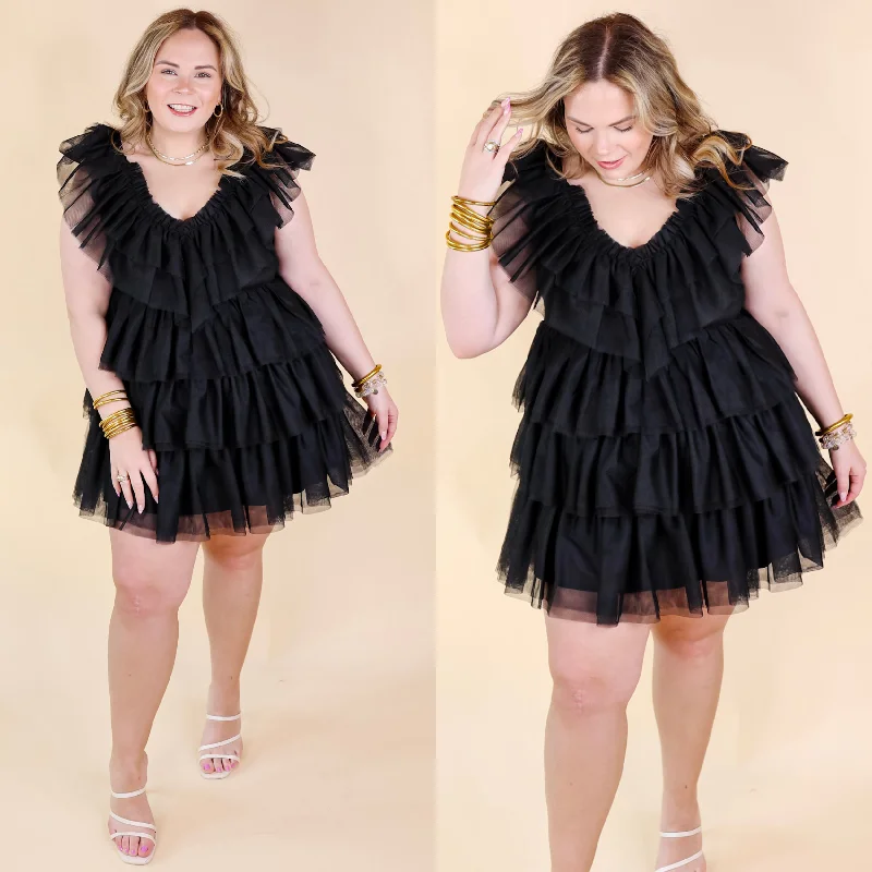 Mini dress with retro style-Dazzle The Room Tulle Tiered Dress in Black