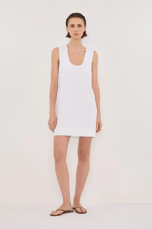 Mini dress with retro flair-LOTUS WHITE LINEN MINI DRESS