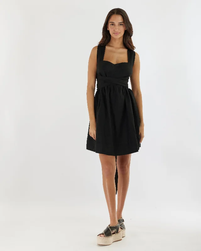 Mini dress with layered ruffles-Juliette Linen Mini Dress - Black