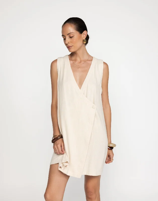 Mini dress with tiered layers-Rhianna Mini Dress (Latte)