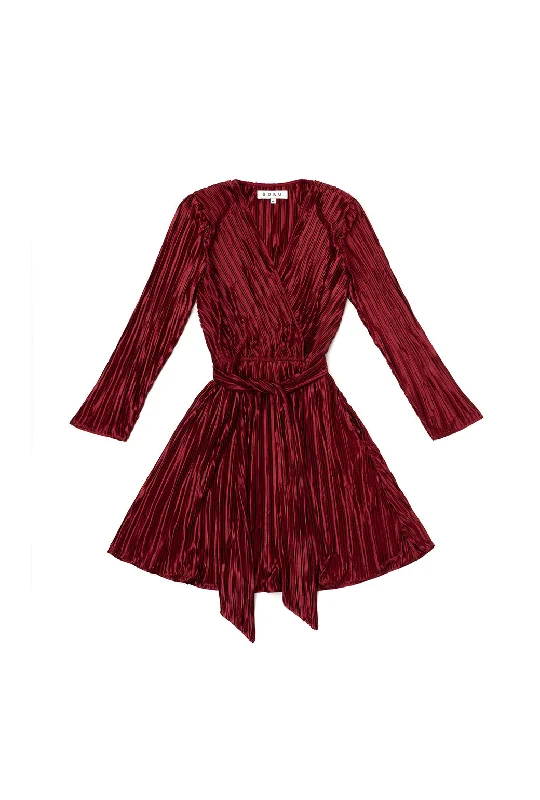 Mini dress with knot front-Pleated Mini Dress - Crimson