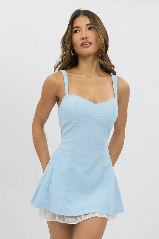 Mini dress with empire waist-Blue Fit And Flare Dress Mini