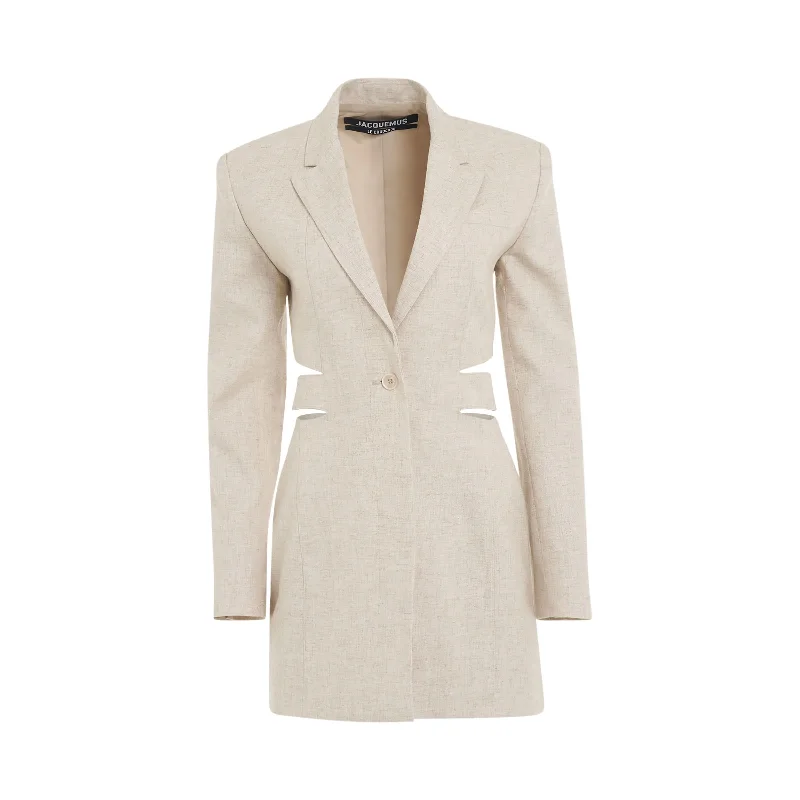 Mini dress with utility style-Bari Blazer Mini Dress in Light Beige