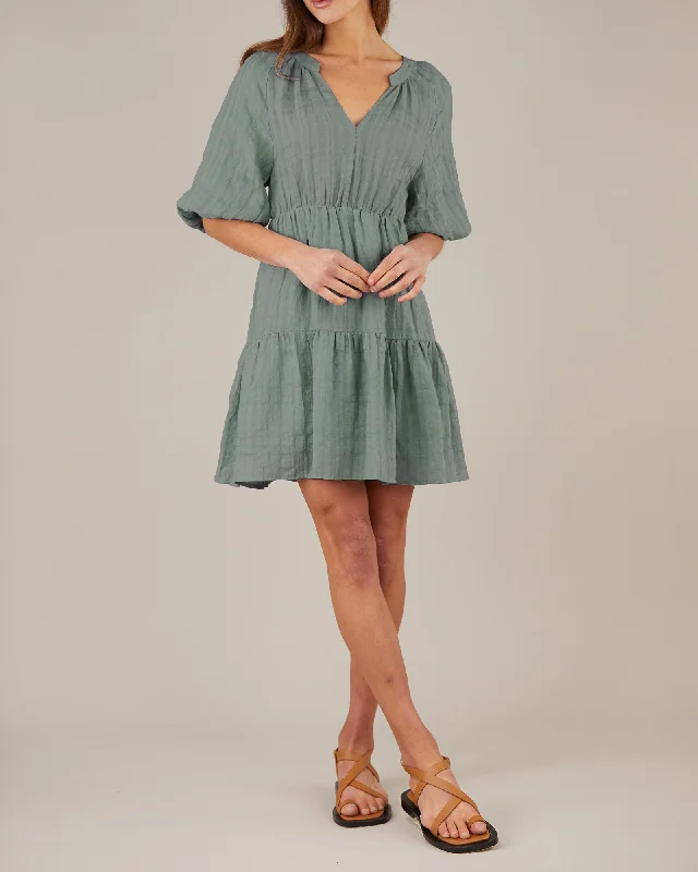 Mini dress with one shoulder-Pila Linen Mini Dress - Khaki