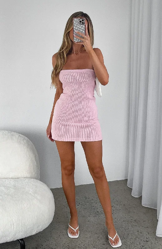 Mini dress with embroidered flowers-Almost Everyday Strapless Knit Mini Dress Baby Pink