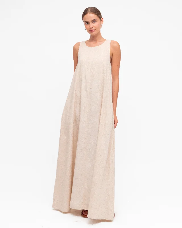 Maxi dress with shimmer fabric-RAY MAXI DRESS - Beige