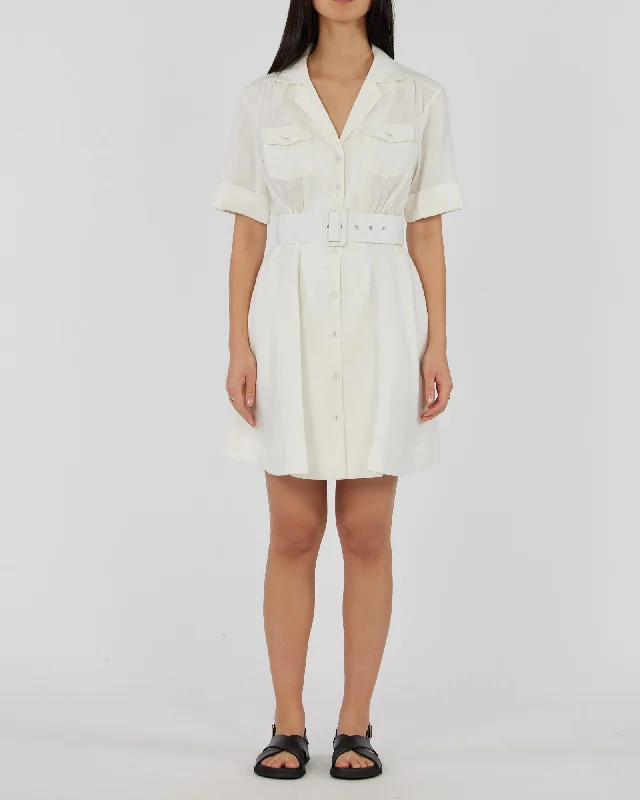 Mini dress with eyelet fabric-Cadence Linen Mini Dress - White