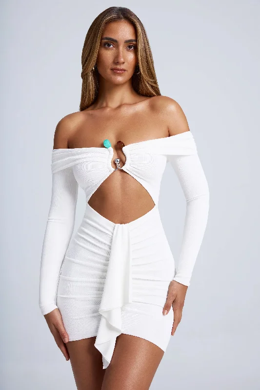 Mini dress for summer-Hardware Detail Off-Shoulder Cut-Out Mini Dress in White