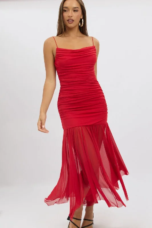 Maxi dress with nautical theme-Red Bodycon Dress Singlet Maxi