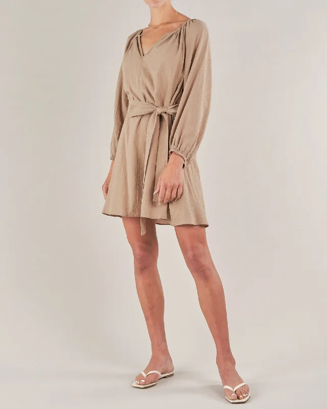 Mini dress with neon colors-Panama Linen Cotton Gauze Mini Dress - Taupe