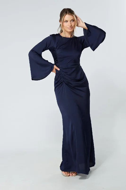 Maxi dress with vintage inspiration-Malika Navy Maxi Dress