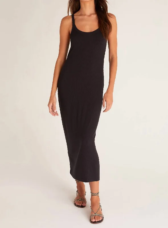 Midi dress with casual chic-Melody Midi Rib Dress In Black