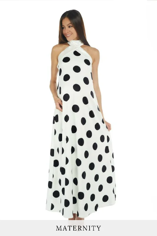 Maxi dress with utility style-Classic Polka Dot Halter Neck Maxi