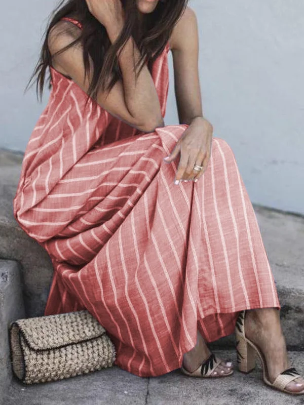 Maxi dress with puffball skirt-Bohemia Spaghetti-Neck Deep V-Neck Maxi Dress