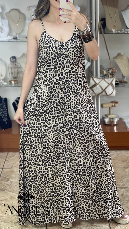 Maxi dress with open back-Leopard Maxi OS Dress