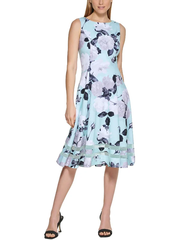 Midi dress with bold colors-Womens Floral Sleeveless Midi Dress