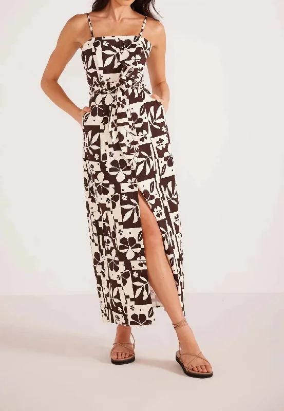 Midi dress with glitter accents-Joan Midi Dress In Dark Brown Floral