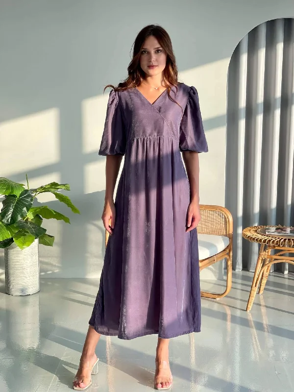 Maxi dress with lace-up front-Lavender - Long Purple Velvet Dress