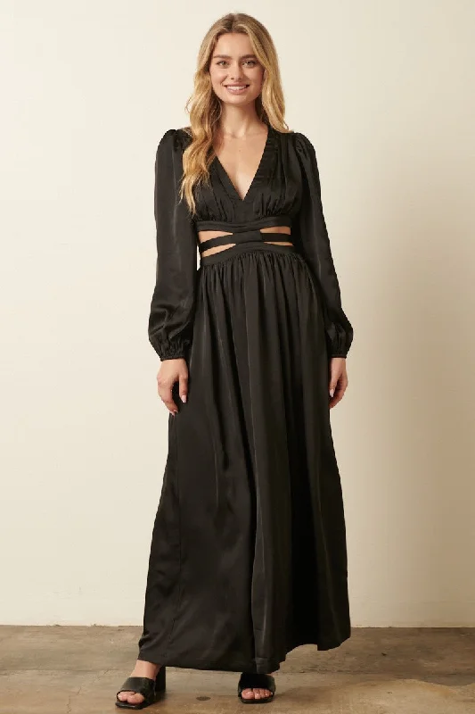 Maxi dress with faux leather-Satin Goddess Maxi