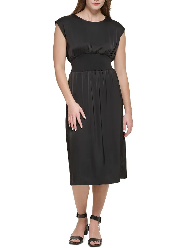 Midi dress with casual comfort-Womens Satin Sleeveless Midi Dress