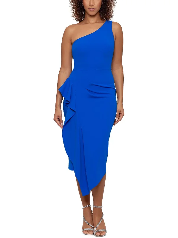 Midi dress with casual comfort-Womens Crepe Gathered Midi Dress