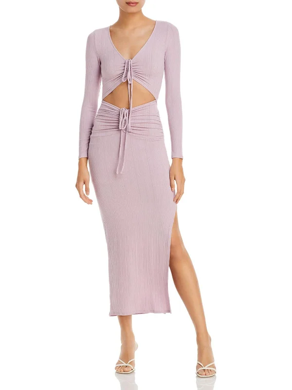 Midi dress with oversized fit-Womens Cut Out Rouched Midi Dress