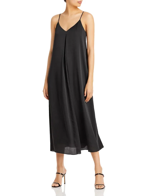 Midi dress with minimalist design-Womens Satin Flowy Midi Dress