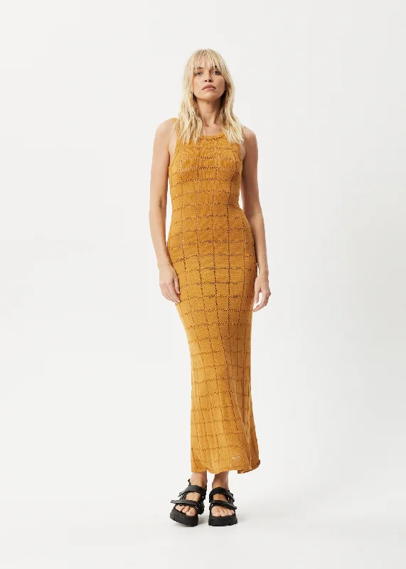 Maxi dress with bell sleeves-AFENDS Womens Femme - Knit Maxi Dress - Mustard