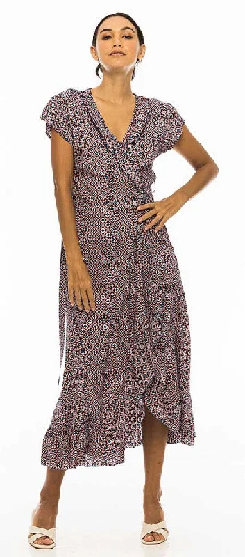 Maxi dress with faux leather-Amy Long Croisee Wrap Multi Fonce Dress