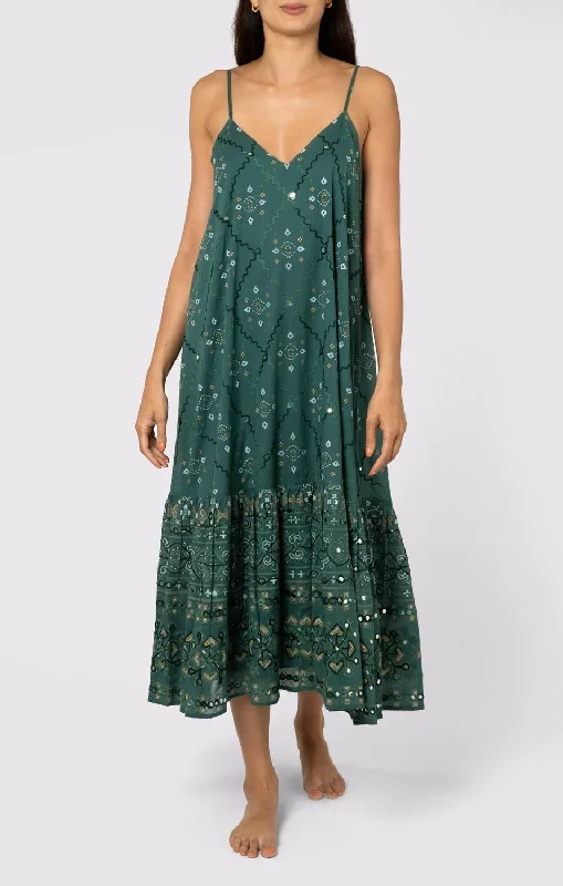 Midi dress with youthful look-Mosaic Print V Neck Midi Dress in Bottle Green