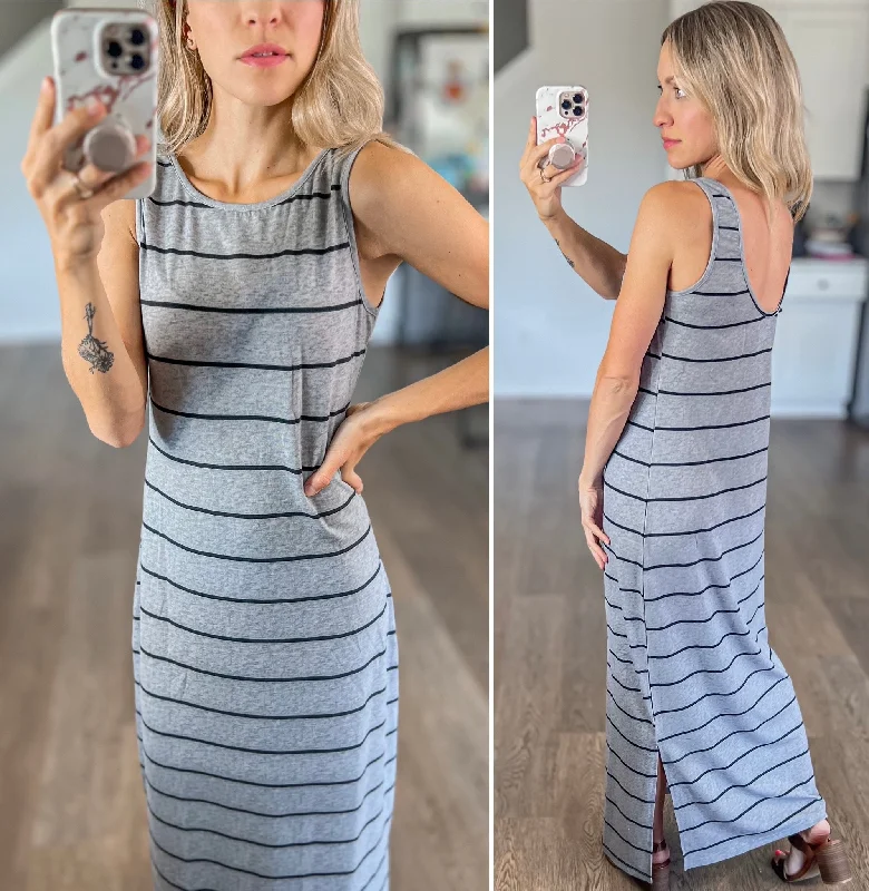 Maxi dress with shimmer effect-Classic Stripe Maxi Dress