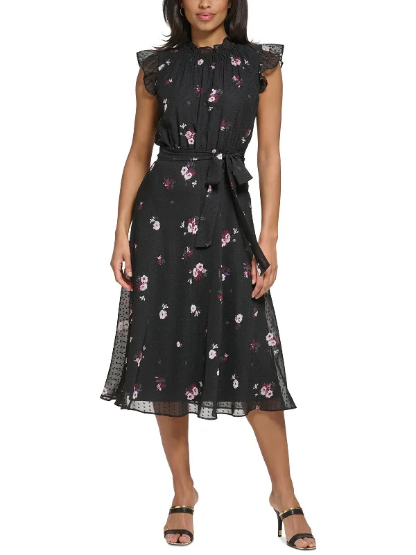 Midi dress with bell sleeves-Womens Midi Floral Print Midi Dress