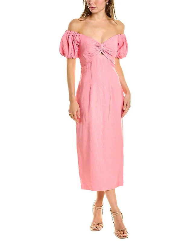 Midi dress with smocked bodice-ML Monique Lhuillier Off-Shoulder Midi Dress