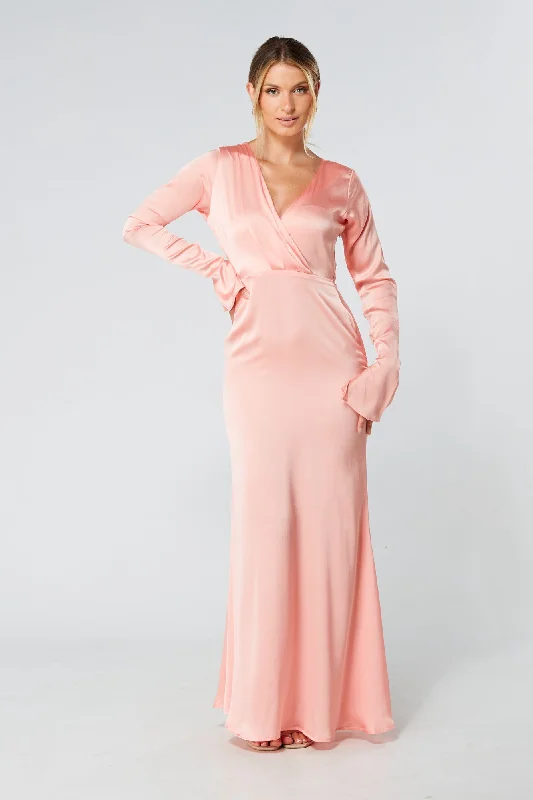 Maxi dress with casual chic-Alessandra Blush Satin Crepe Maxi Dress