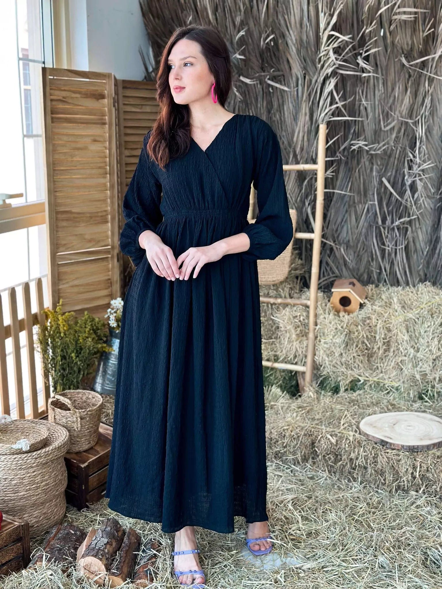 Maxi dress with sweetheart neckline-Marlin Black Long Dress