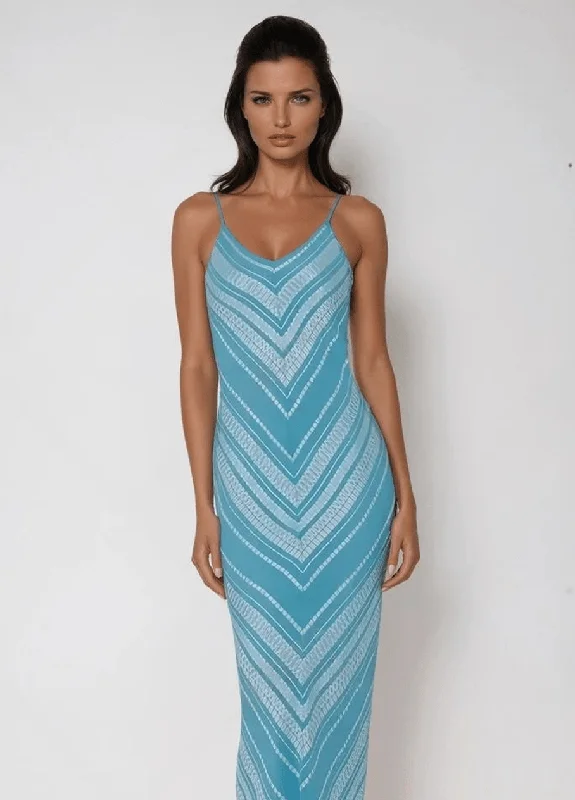 Maxi dress with cold shoulder-Calliope Long Slipdress Aqua