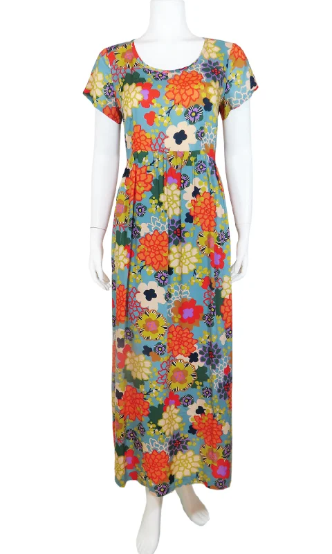 Maxi dress with adjustable straps-LINDLEY Puff Floral Maxi Dress in SKY