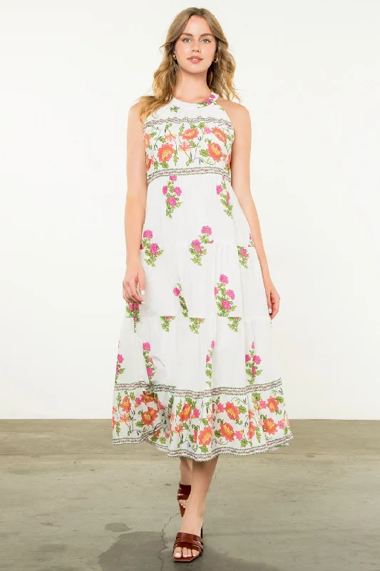 Maxi dress with sheer panels-HALTER FLORAL MAXI DRESS