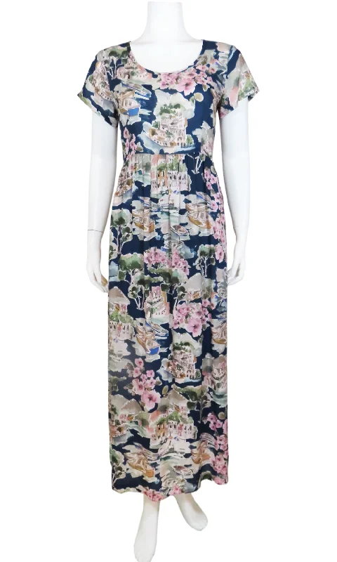 Maxi dress for wedding guests-LINDLEY Venice Maxi Dress in NAVY