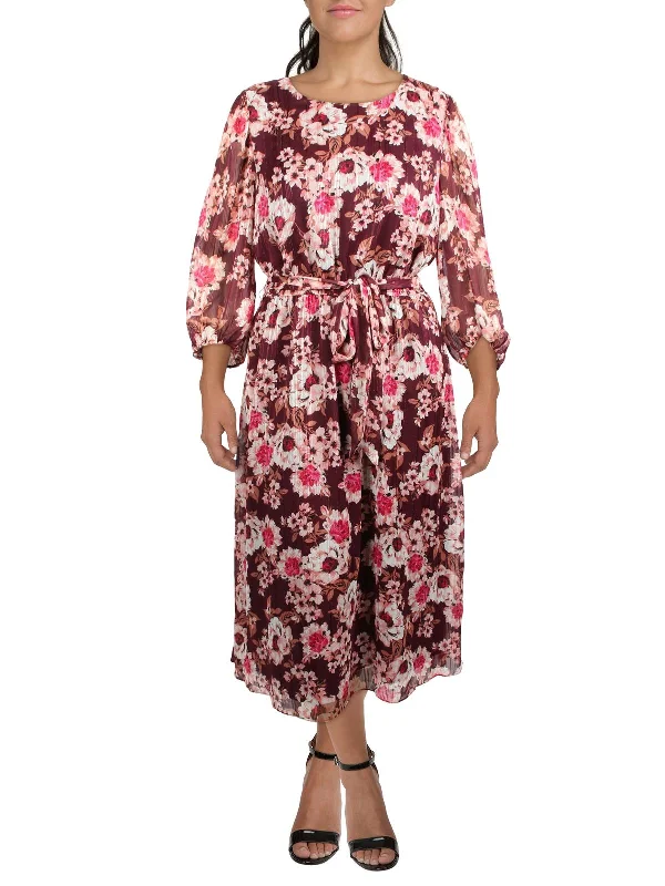 Midi dress with nautical theme-Womens Floral Print Long Midi Dress