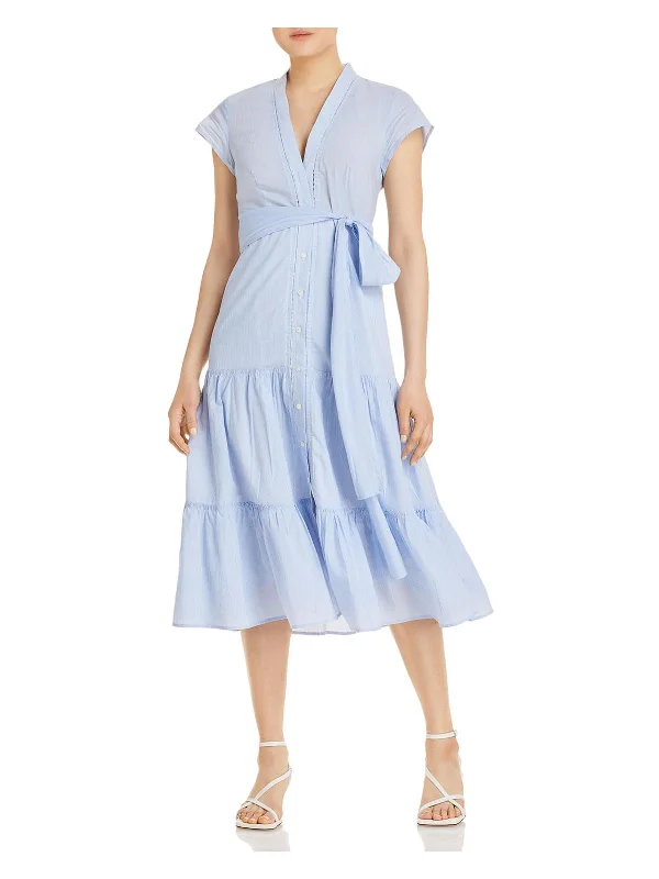 Midi dress with frilly details-Sky Amira Womens Tencel Blend Striped Midi Dress