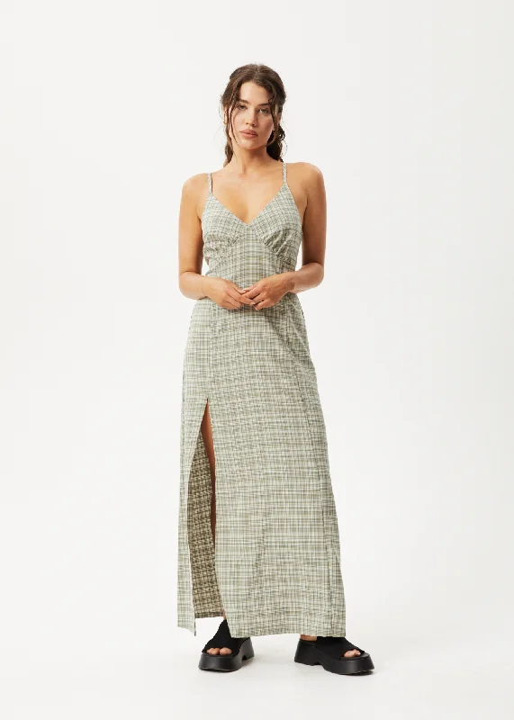 Maxi dress with shimmer fabric-AFENDS Womens Willow Check - Maxi Dress - Military Check