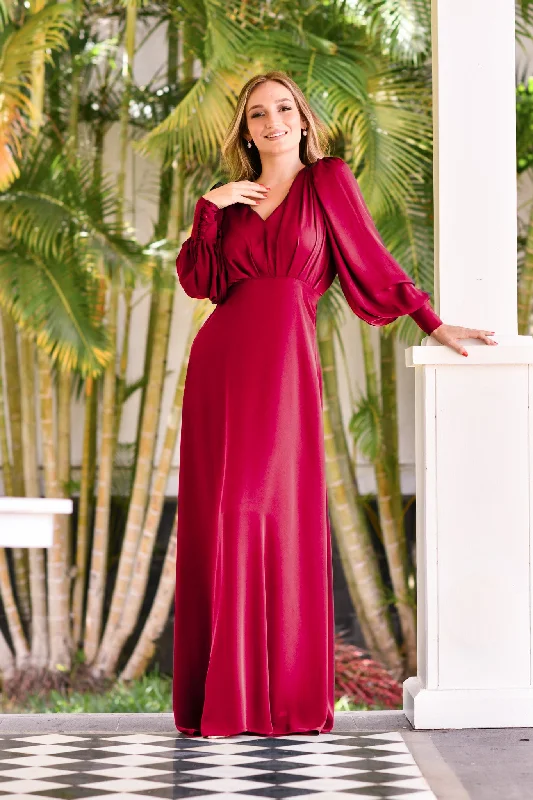 Maxi dress with minimalist design-Layalina Deep Red Maxi Dress