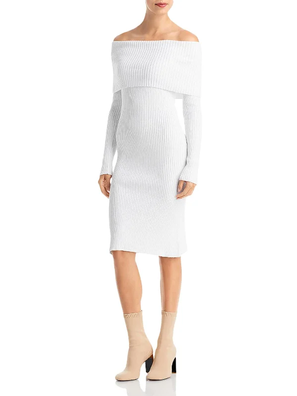 Midi dress with glitter accents-Womens Ribbed Midi Sweaterdress