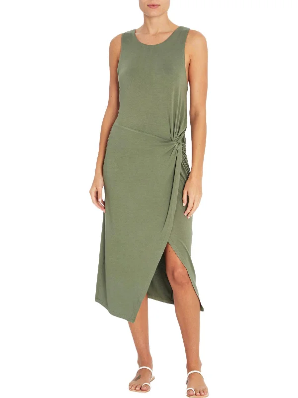 Midi dress with metallic finish-Womens Sleeveless Midi Wrap Dress