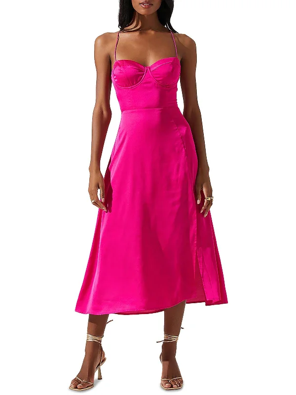 Midi dress with drawstring waist-Womens Semi-Formal Midi Cocktail And Party Dress