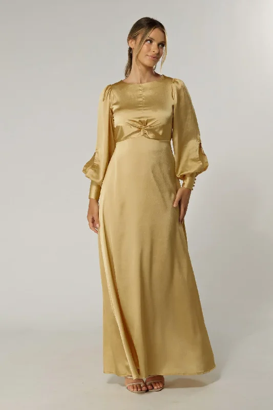 Maxi dress with shimmer effect-Lila Light Gold Knotted Front Maxi Dress