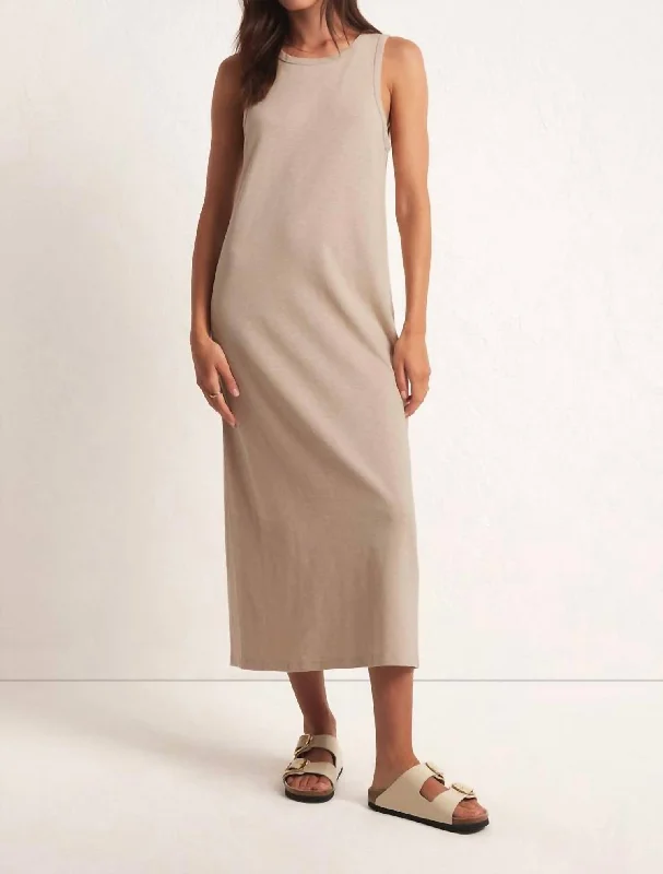 Midi dress with classic stripes-Mystic Midi Dress In Putty